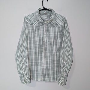 Stio Long Sleeve Shirt Men's Size Small Green Plaid Outdoor Hiking Button Up